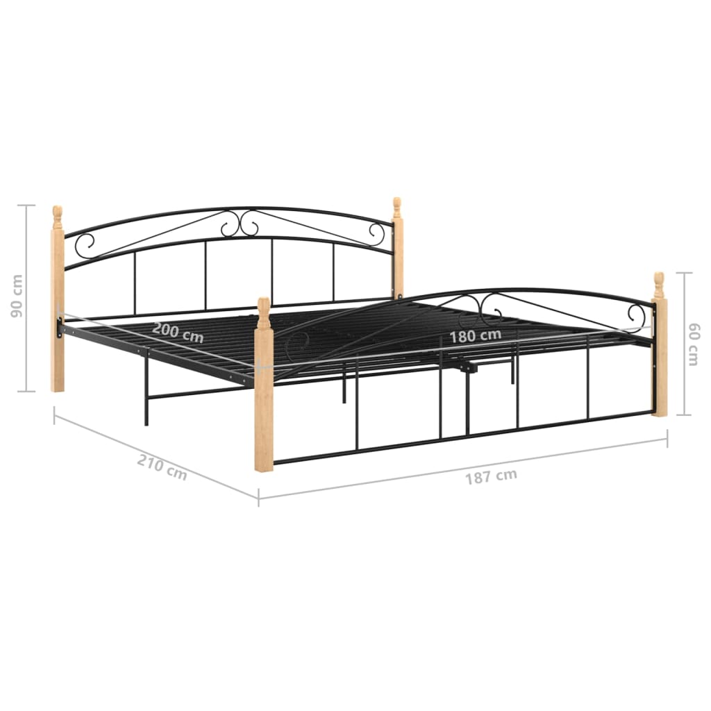 Bedframe metaal en massief eikenhout zwart 90x200 cm