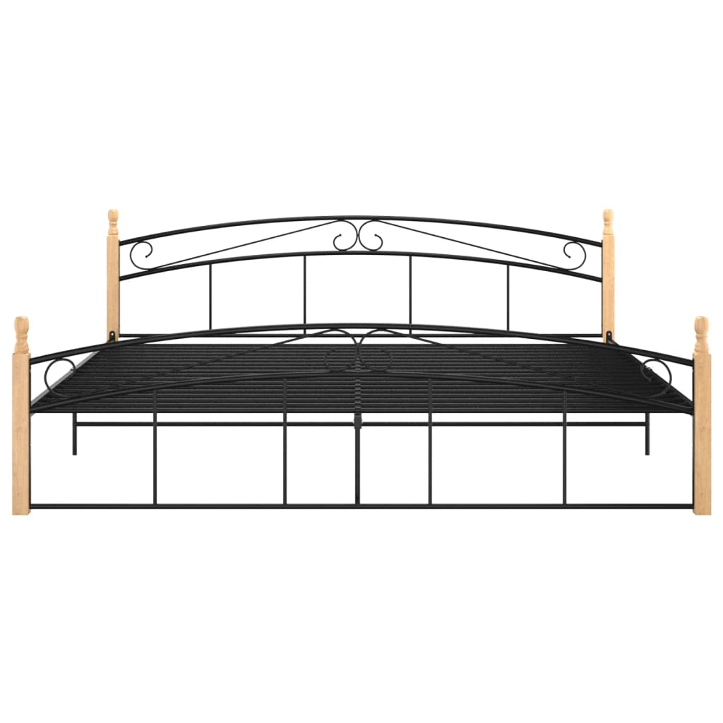 Bedframe metaal en massief eikenhout zwart 90x200 cm