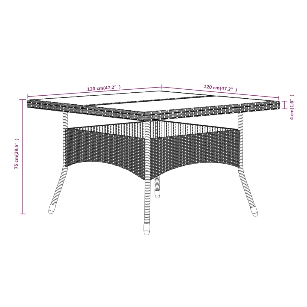 5-delige Tuinset poly rattan gehard glas