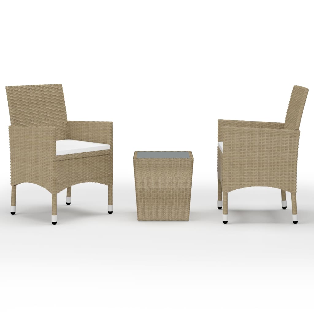 3-delige Bistroset poly rattan gehard glas