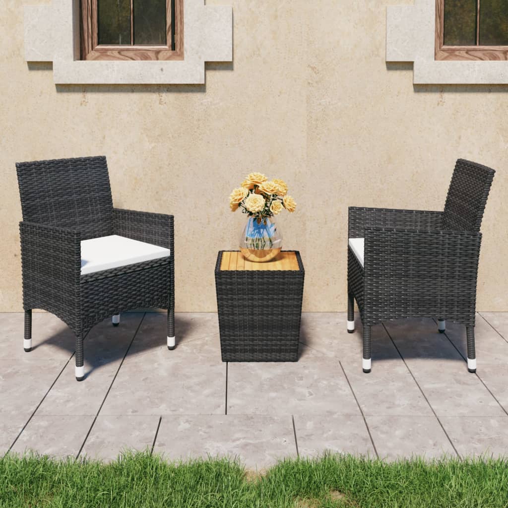 3-delige Bistroset poly rattan acaciahout