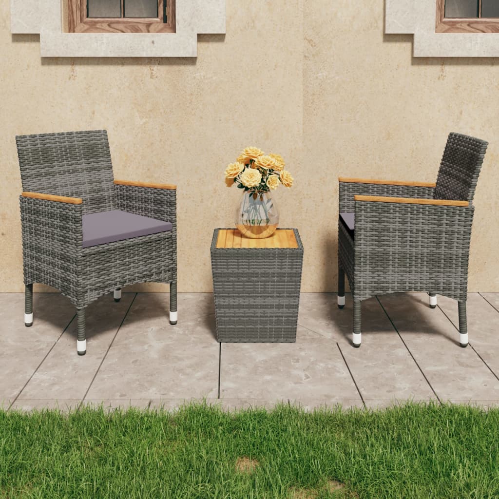 3-delige Bistroset poly rattan acaciahout