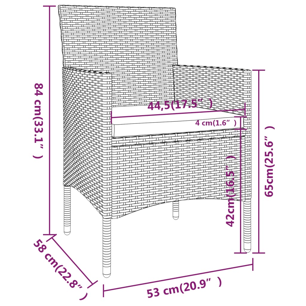 3-delige Bistroset poly rattan gehard glas