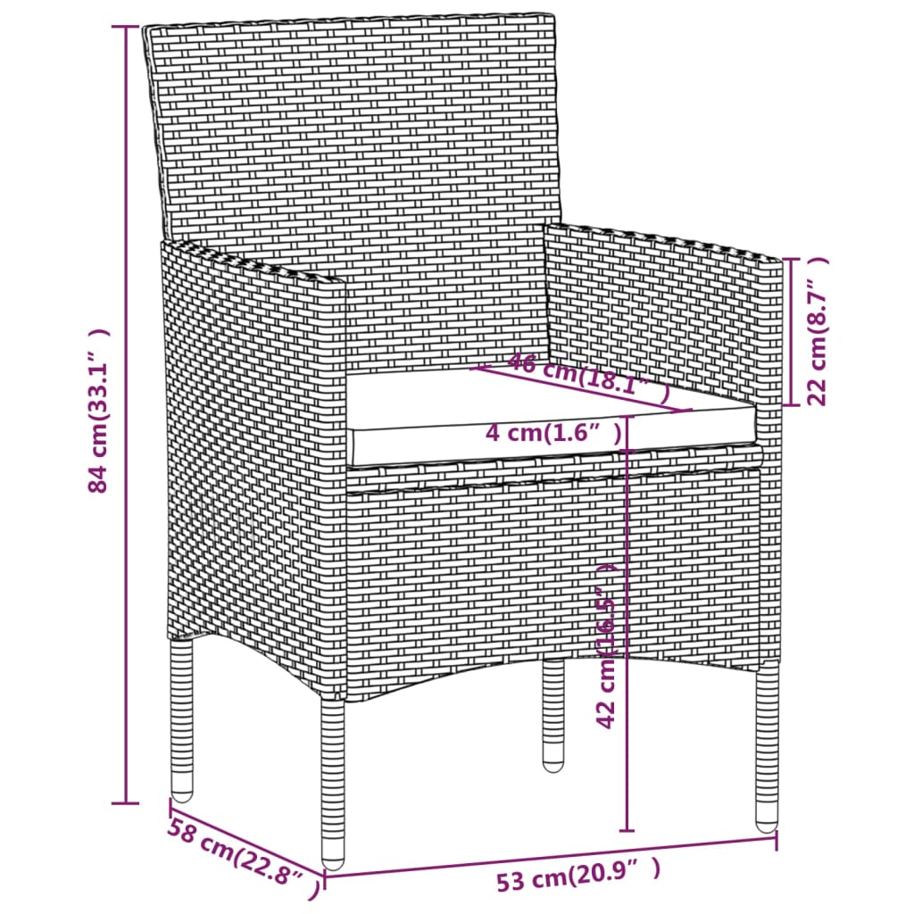 3-delige Bistroset poly rattan acaciahout