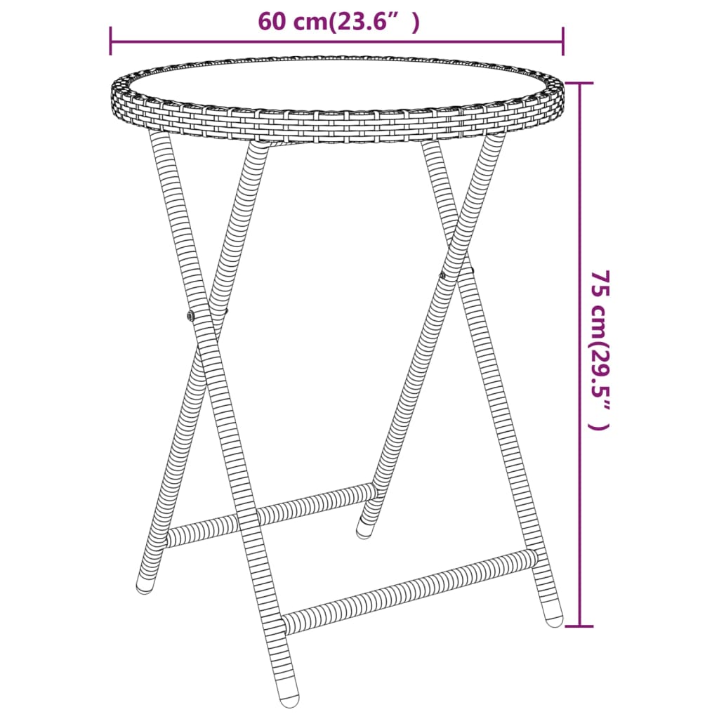 3-delige Bistroset poly rattan gehard glas