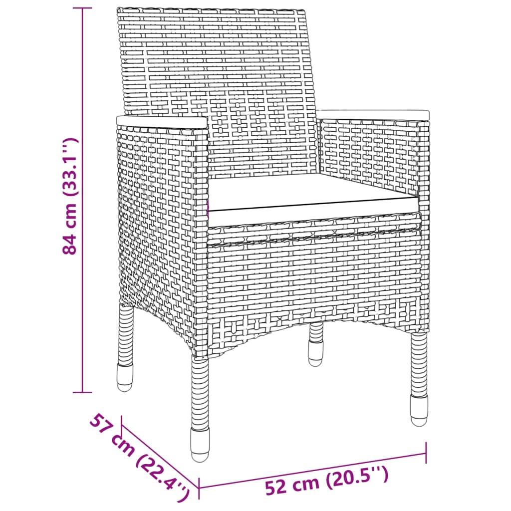 3-delige Tuinset poly rattan zwart