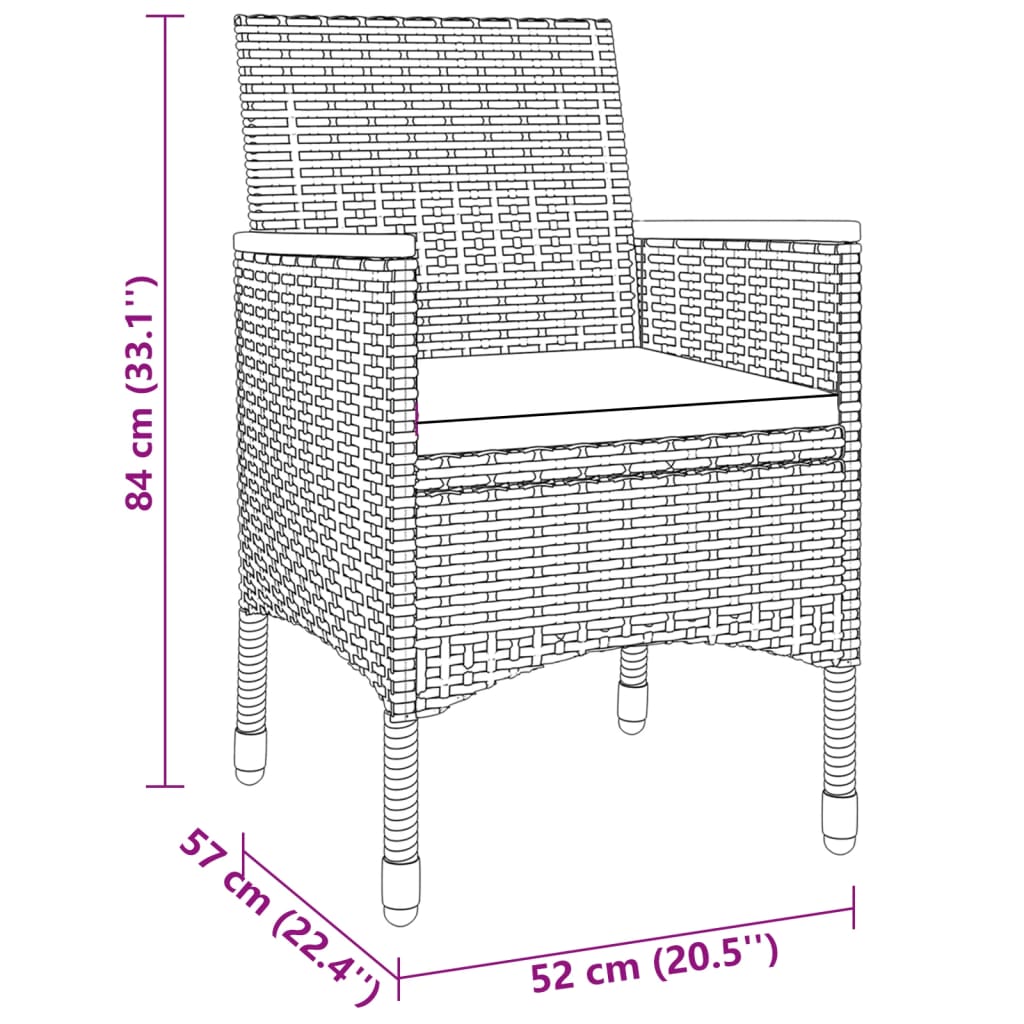 3-delige Tuinset poly rattan zwart