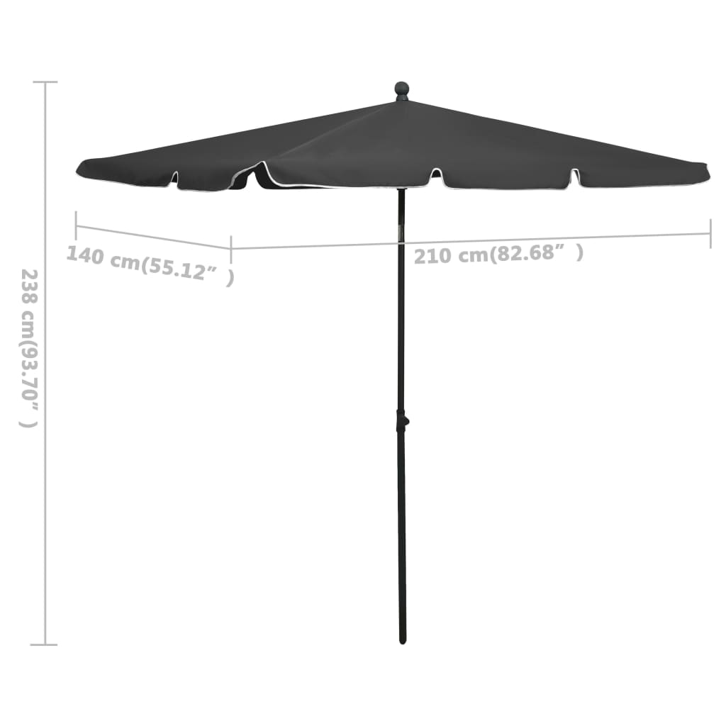 Parasol avec mât 210x140 cm