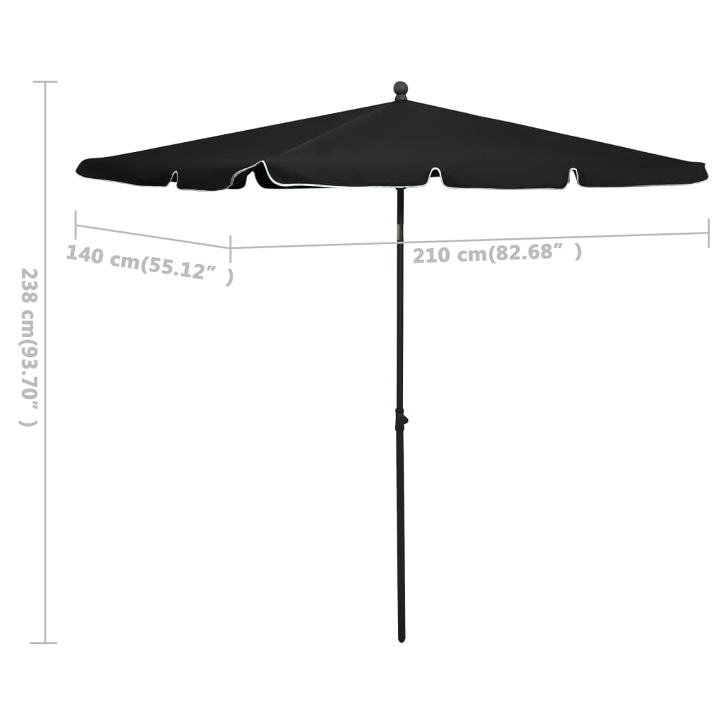 Parasol avec mât 210x140 cm