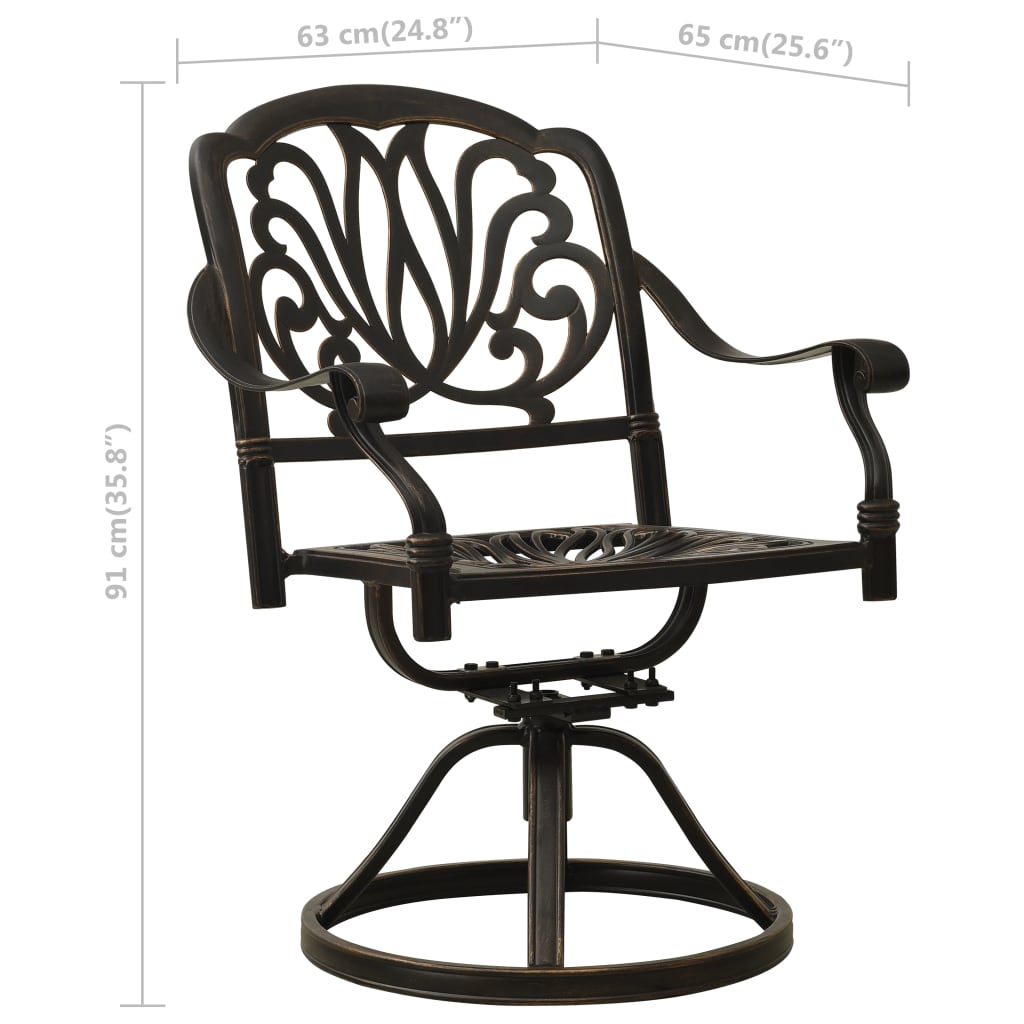 Tuinstoelen draaibaar 2 st gietaluminium bronskleurig