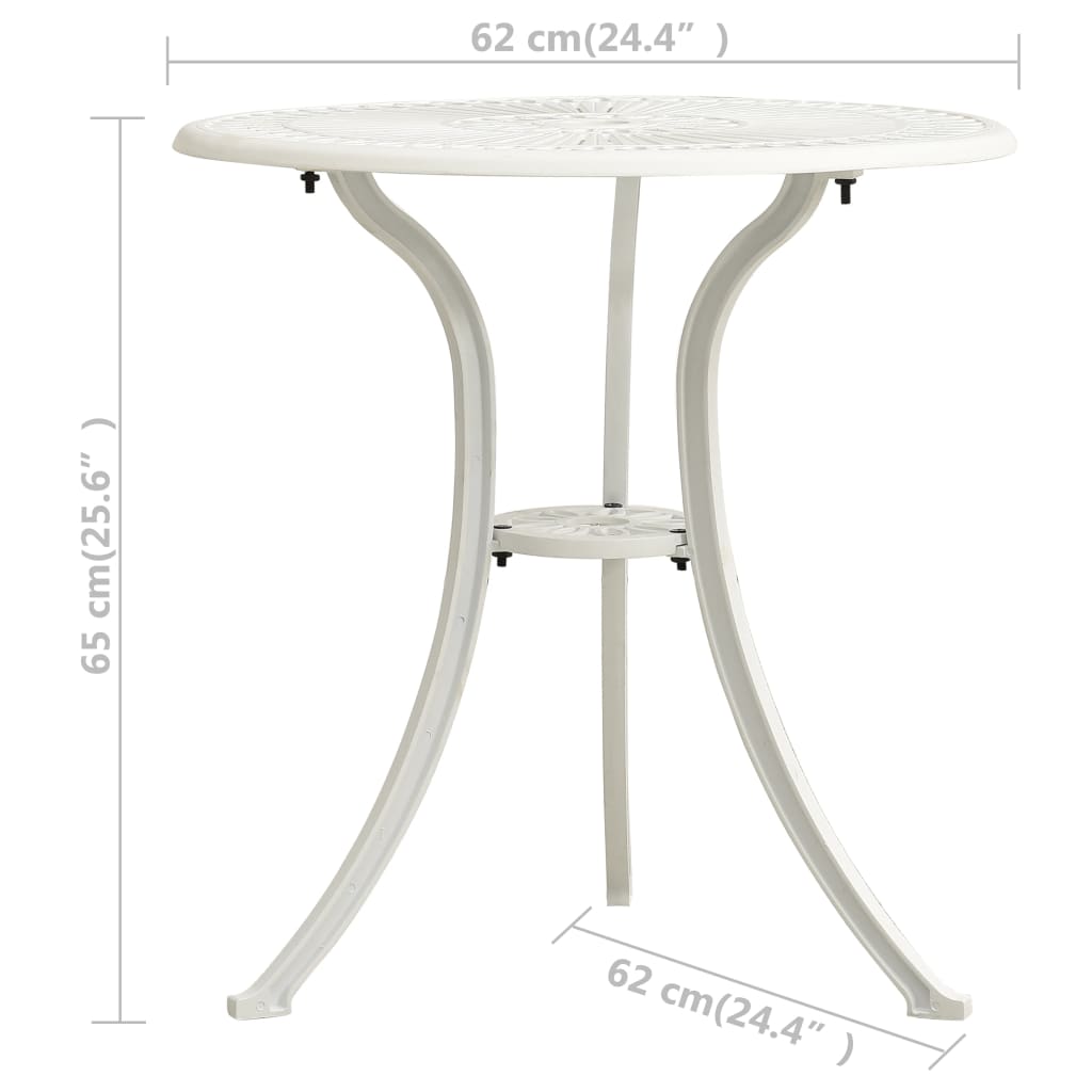 Table de jardin 62x62x65 cm fonte d'aluminium blanc