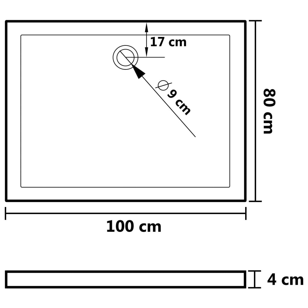 Douchebak rechthoekig 80x100 cm ABS