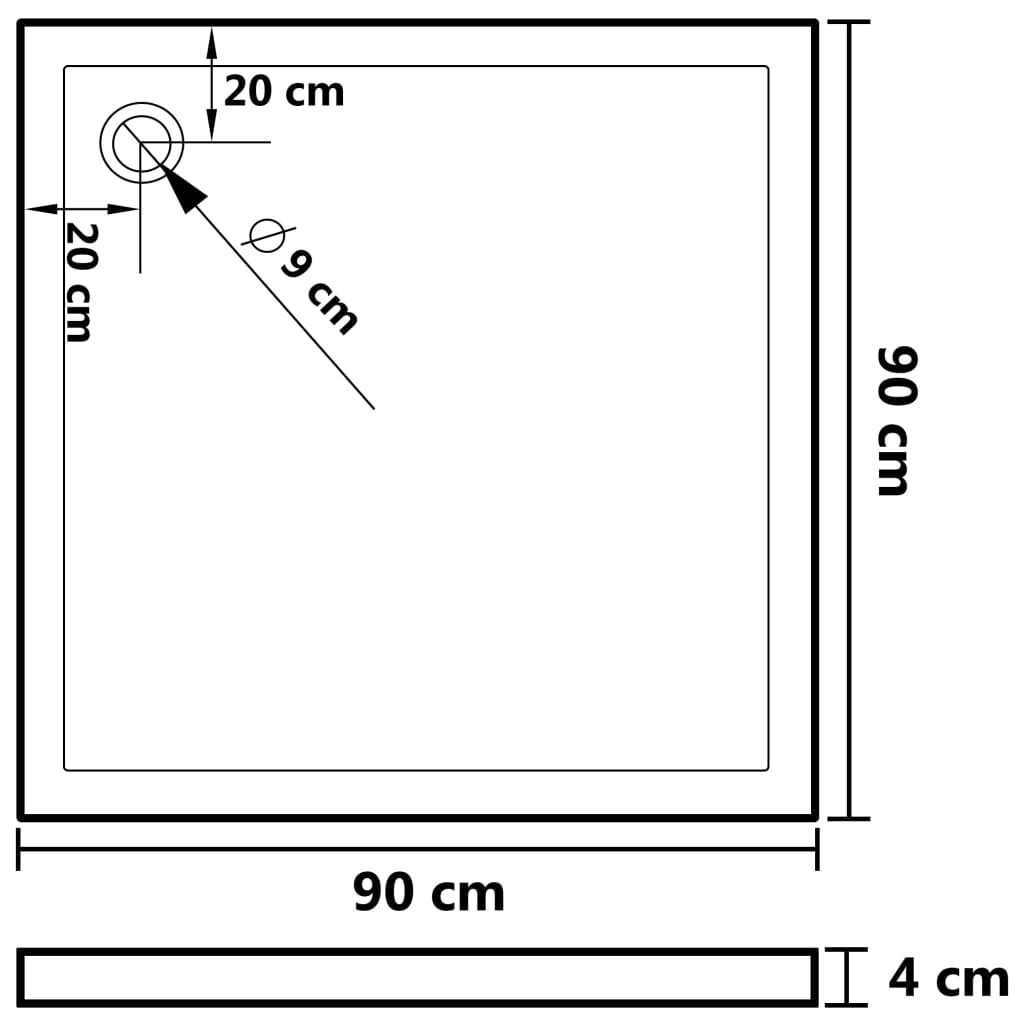 Douchebak vierkant 90x90 cm ABS