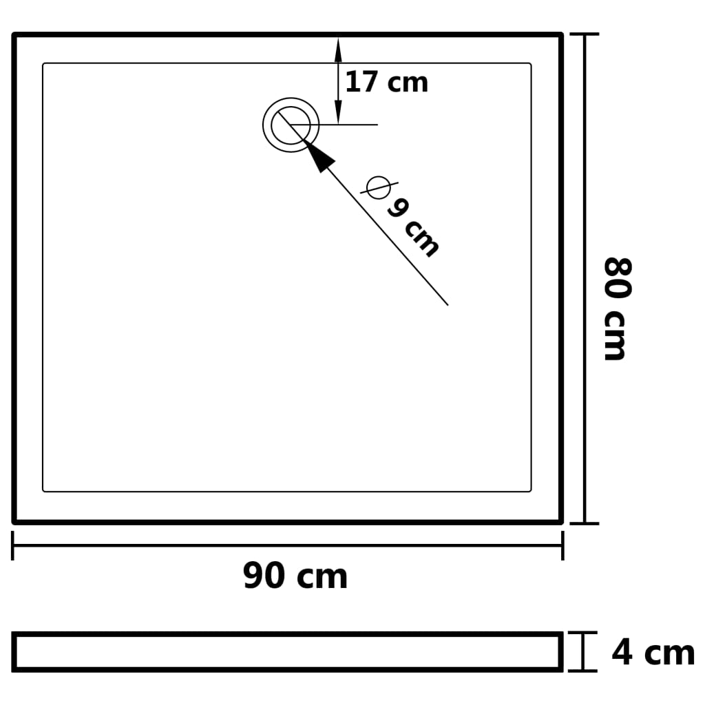 Douchebak vierkant 90x90 cm ABS