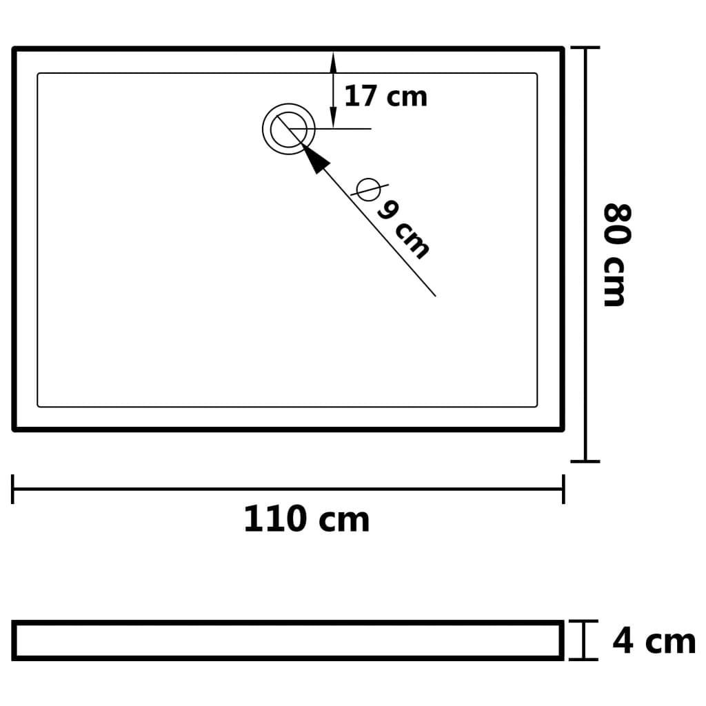 Douchebak rechthoekig 80x100 cm ABS