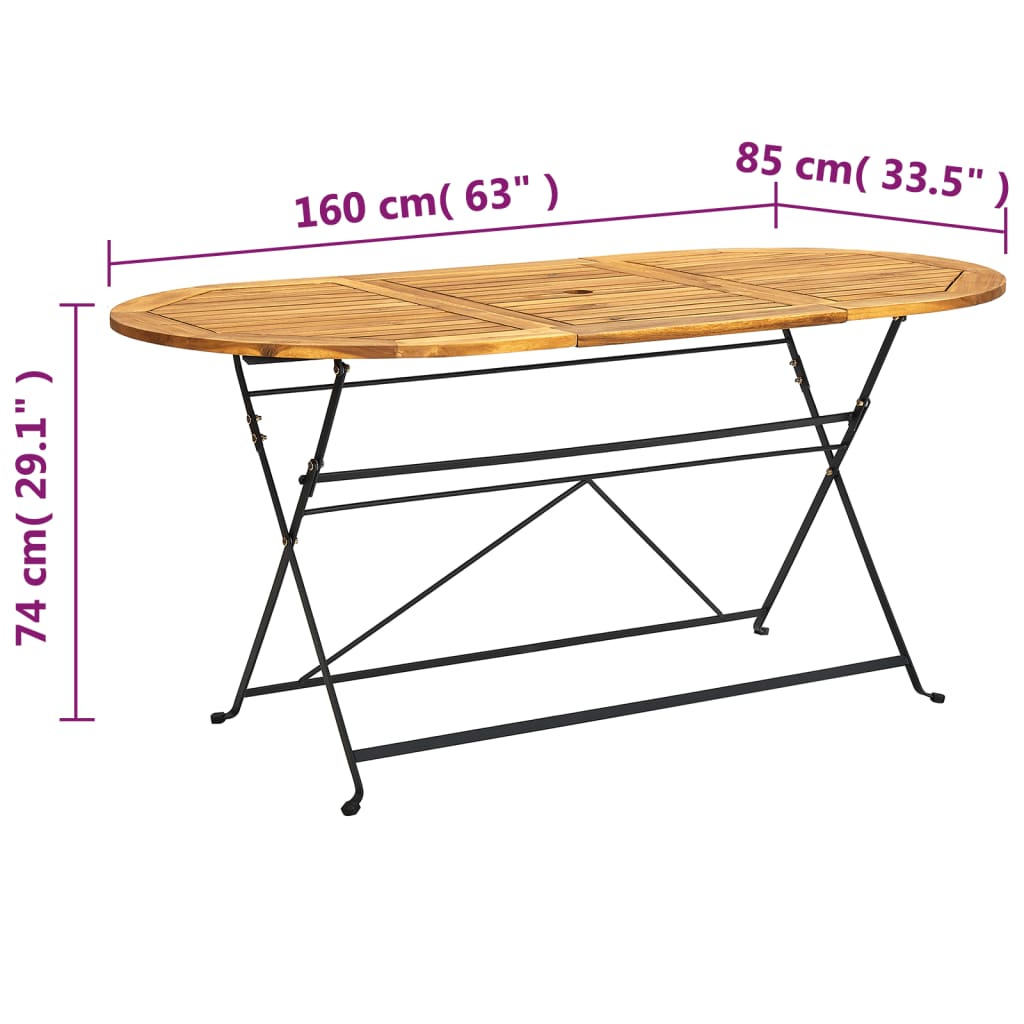 Ensemble de jardin pliant 5 pièces en bois d'acacia massif