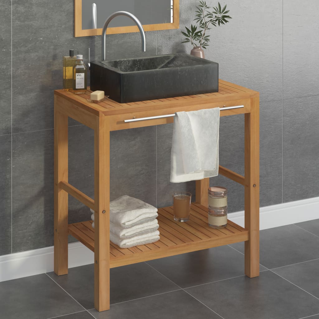 Meuble vasque avec lavabo en marbre, bois de teck massif