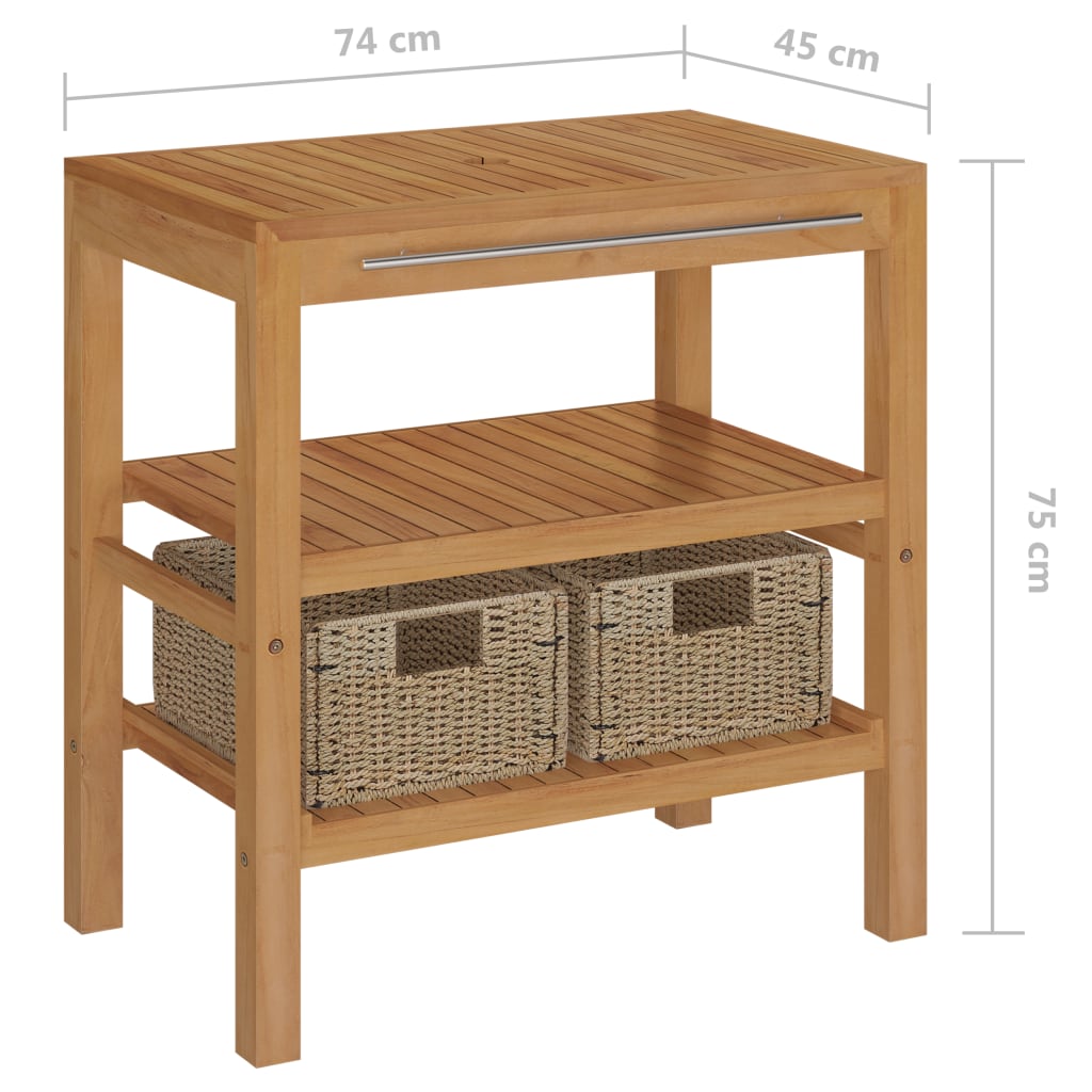 Meuble vasque avec évier en marbre, teck massif, couleur crème