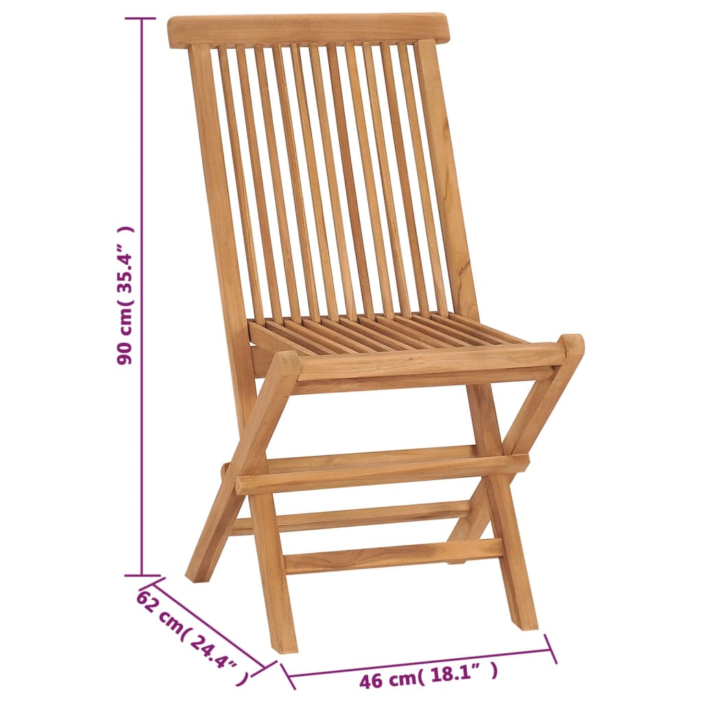 Chaises de jardin 2 pcs pliables en bois de teck massif