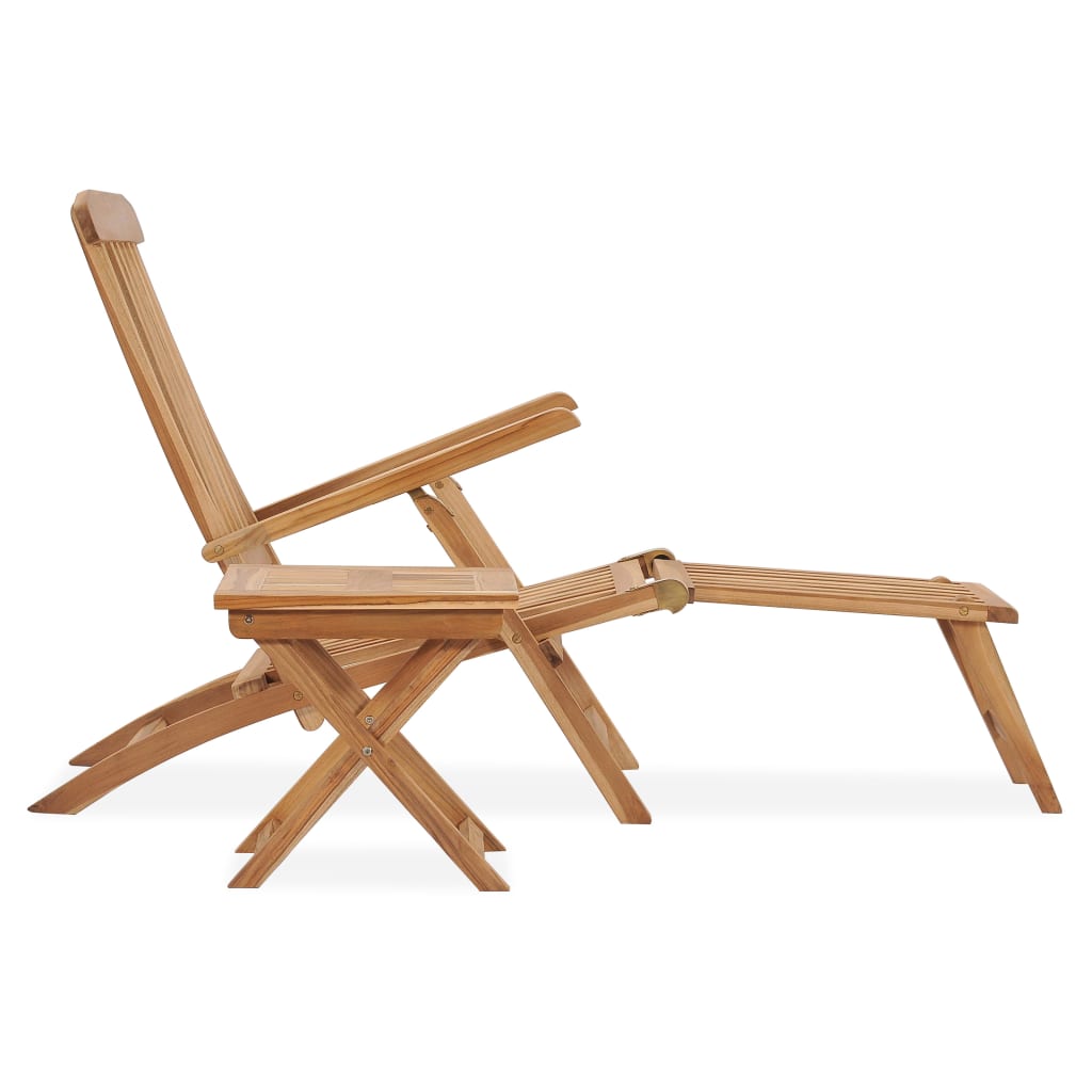 Chaise longue avec repose-pieds et table en bois de teck massif