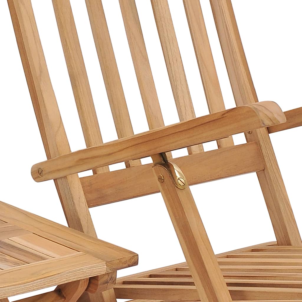 Chaise longue avec repose-pieds et table en bois de teck massif