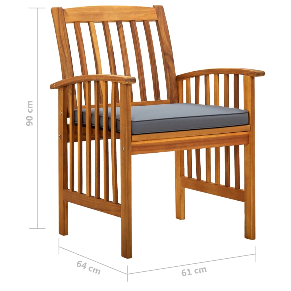 Ensemble de jardin 3 pièces avec coussins en bois d'acacia massif