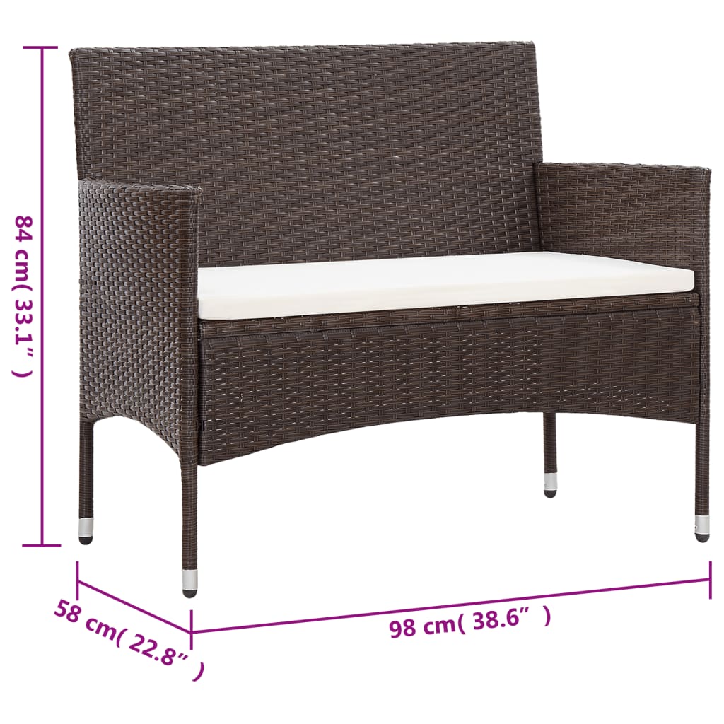 Ensemble lounge 2 pièces avec coussin poly rotin marron