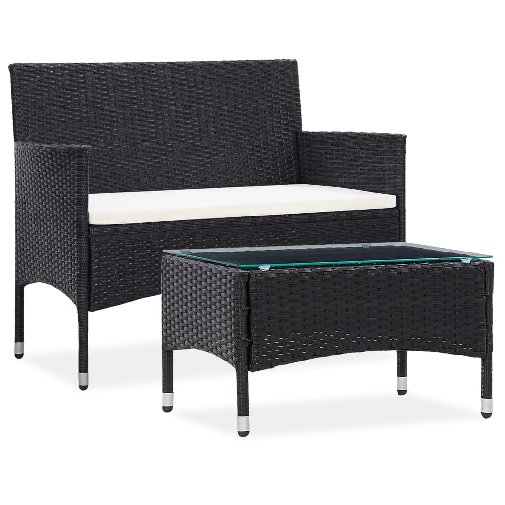 2-delige Loungeset met kussen poly rattan