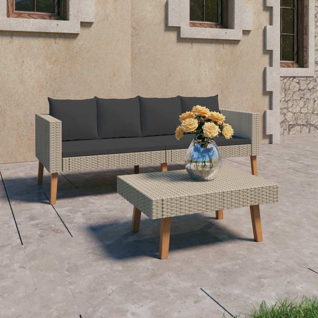 2-delige Loungeset met kussens poly rattan