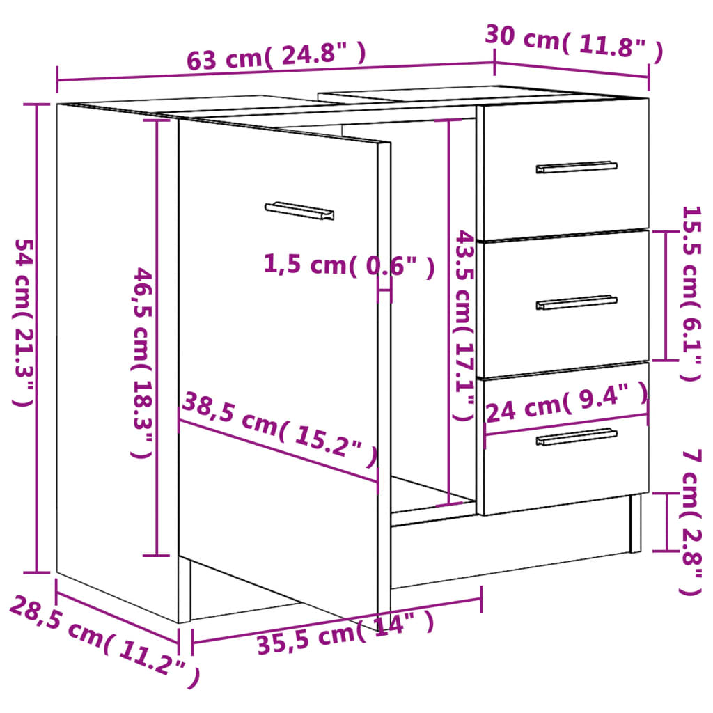 Wastafelkast 63x30x54 cm bewerkt hout