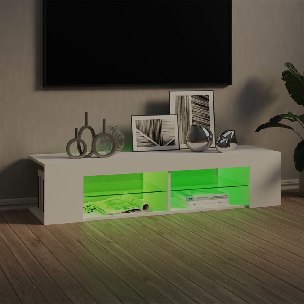 Tv-meubel met LED 135x39x30 cm bewerkt hout artisanaal eiken