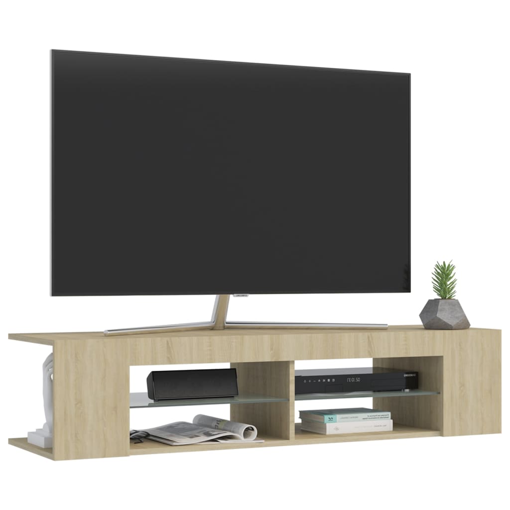 Meuble TV avec éclairage LED 135x39x30 cm coloris chêne marron