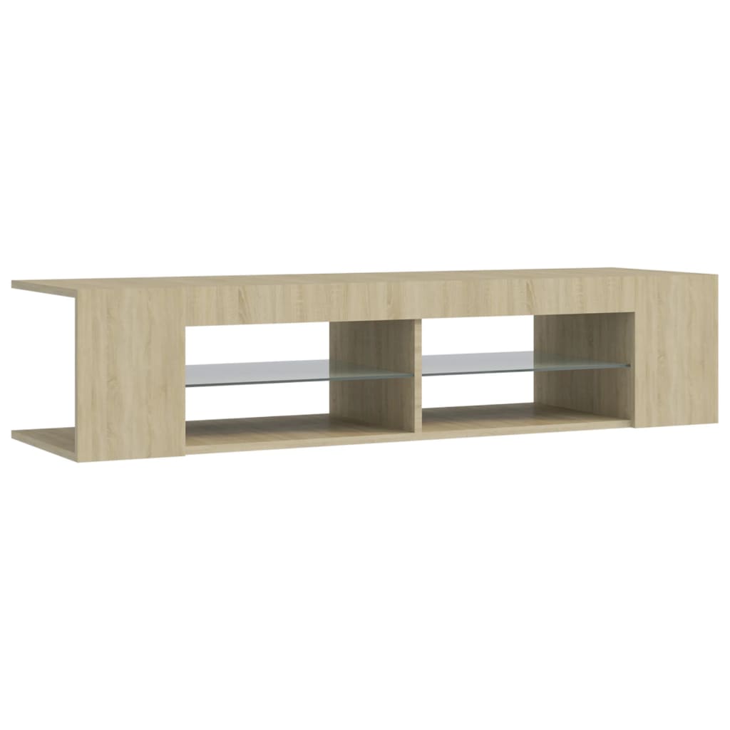 Tv-meubel met LED 135x39x30 cm bewerkt hout artisanaal eiken