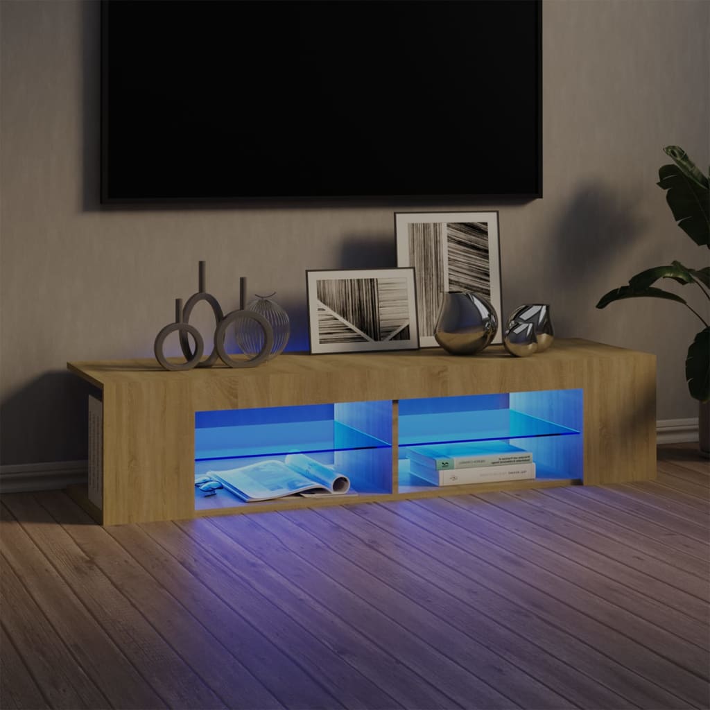 Tv-meubel met LED-verlichting 135x39x30 cm bruin eikenkleur