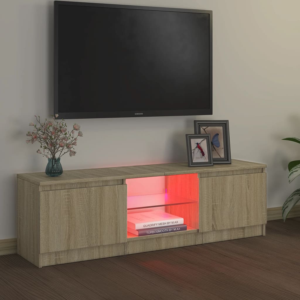 Tv-meubel met LED 140x40x35,5 cm bewerkt hout oud houtkleurig