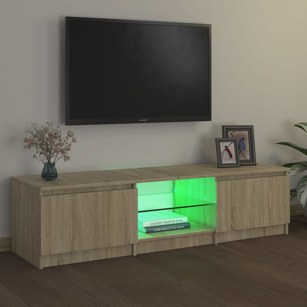 Tv-meubel met LED 140x40x35,5 cm bewerkt hout oud houtkleurig