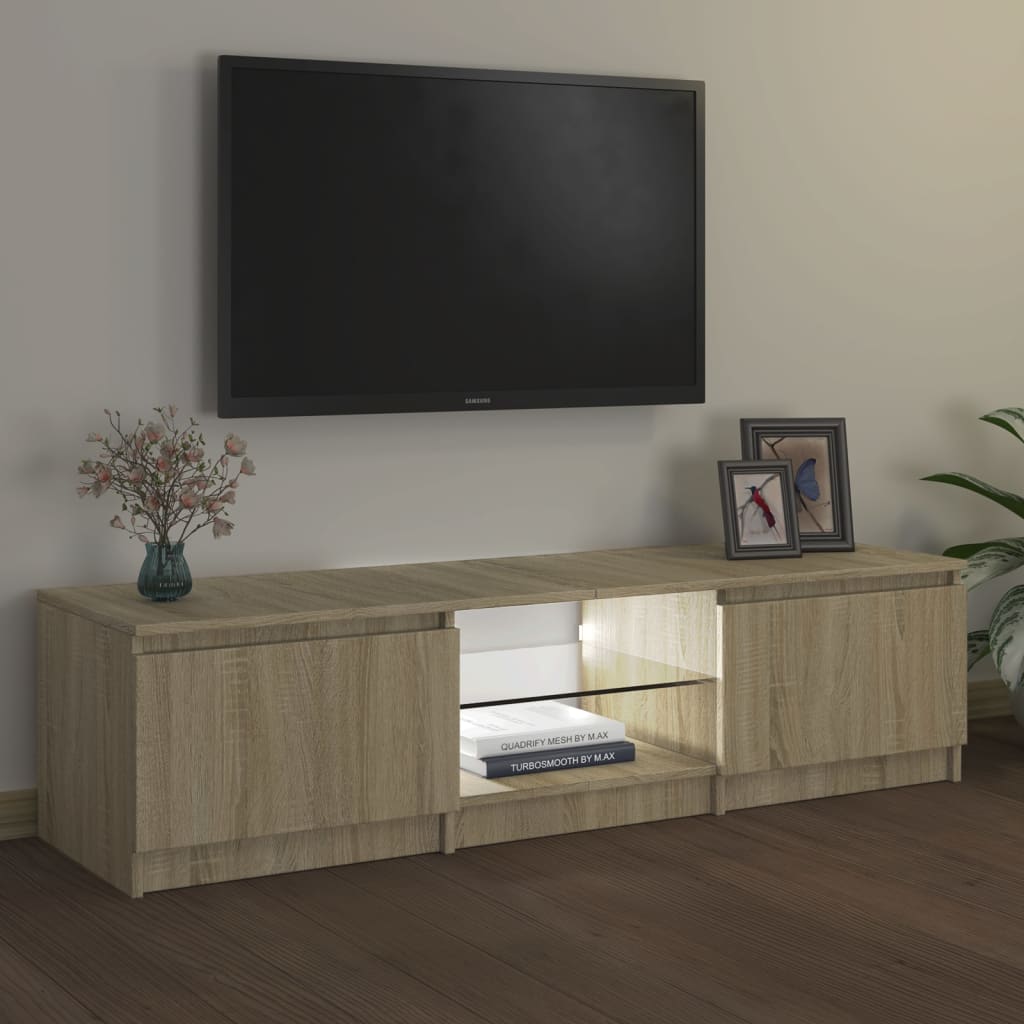 Tv-meubel met LED 140x40x35,5 cm bewerkt hout oud houtkleurig