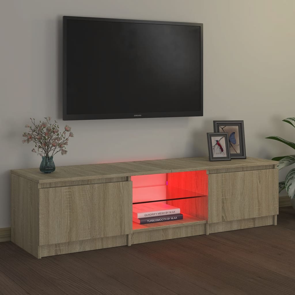 Tv-meubel met LED-verlichting 140x40x35,5 cm bruin eikenkleur