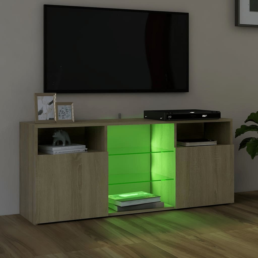 Tv-meubel met LED 120x30x50 cm bewerkt hout artisanaal eiken