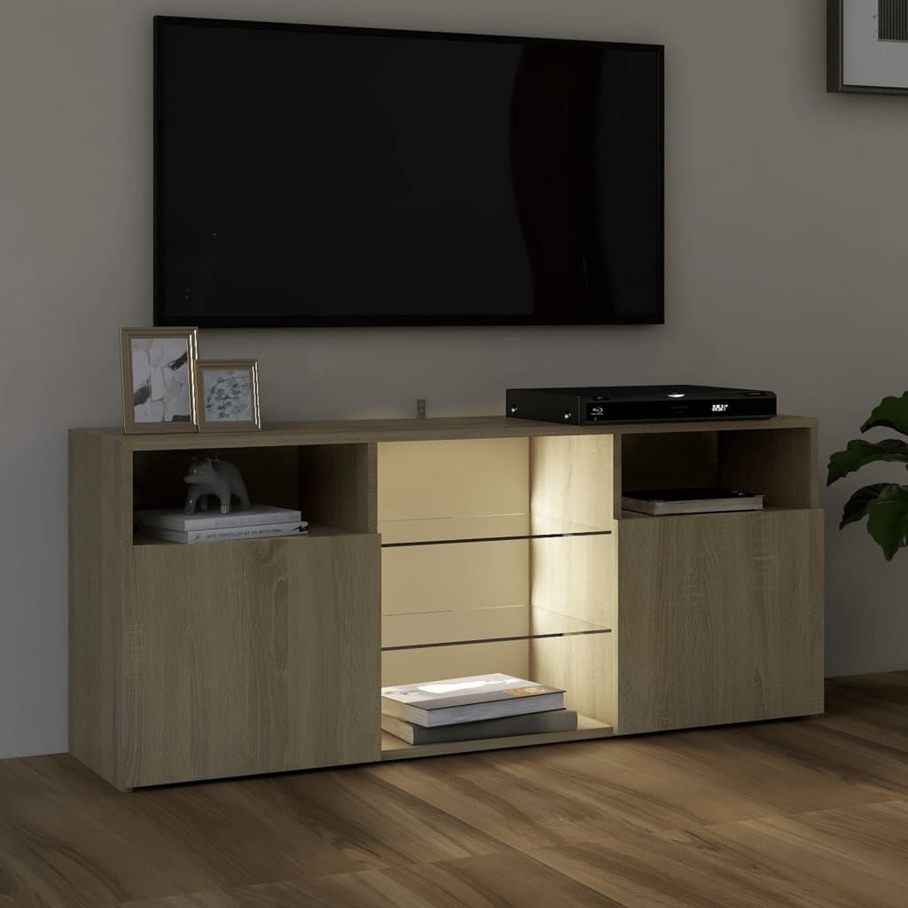 Tv-meubel met LED 120x30x50 cm bewerkt hout artisanaal eiken