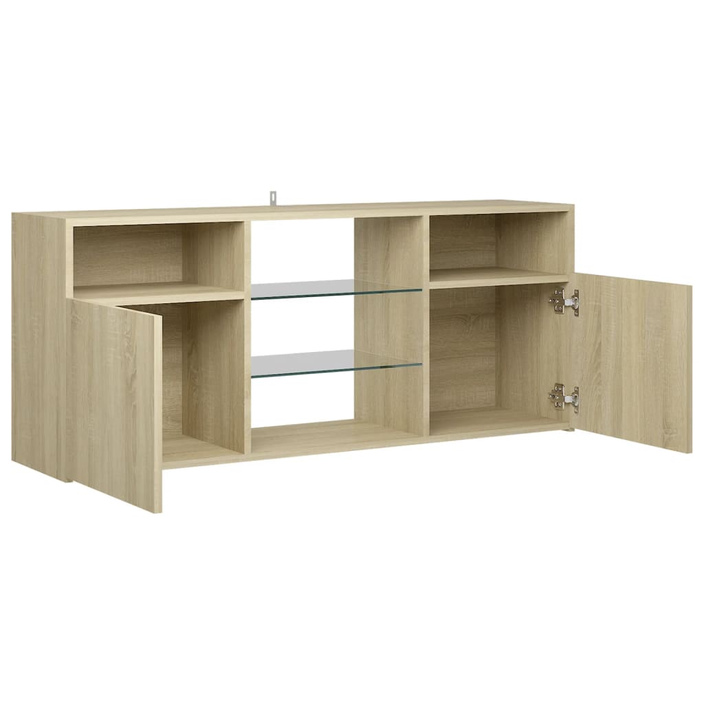 Tv-meubel met LED 120x30x50 cm bewerkt hout artisanaal eiken