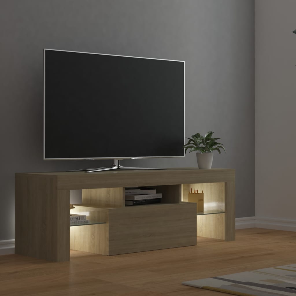 Meuble TV avec éclairage LED 120x35x40cm couleur chêne