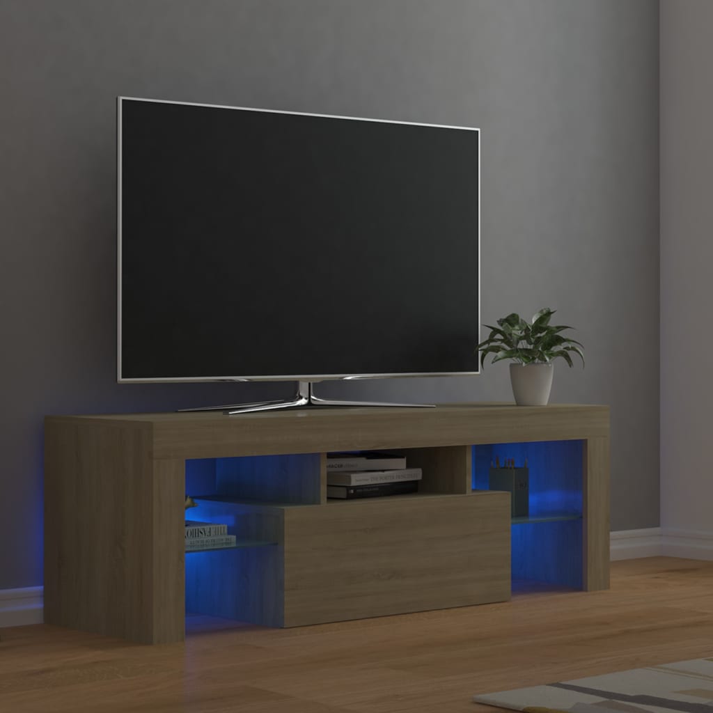 Meuble TV avec éclairage LED 120x35x40cm couleur chêne