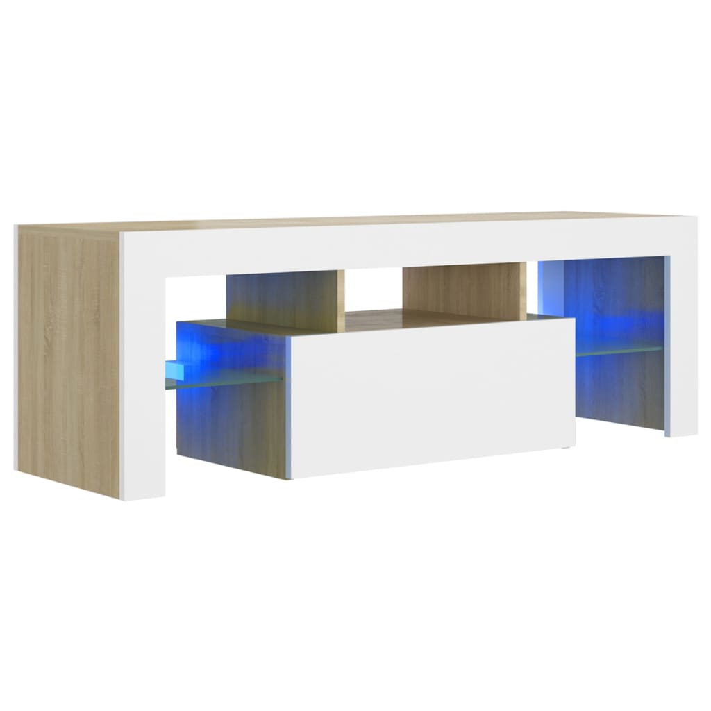 Meuble TV avec éclairage LED 120x35x40cm couleur chêne