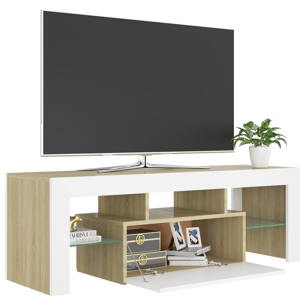 Meuble TV avec éclairage LED 120x35x40cm couleur chêne