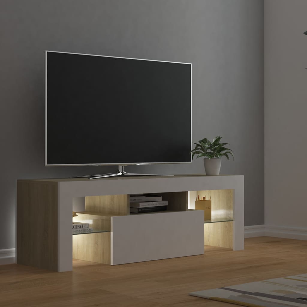 Meuble TV avec éclairage LED 120x35x40cm couleur chêne