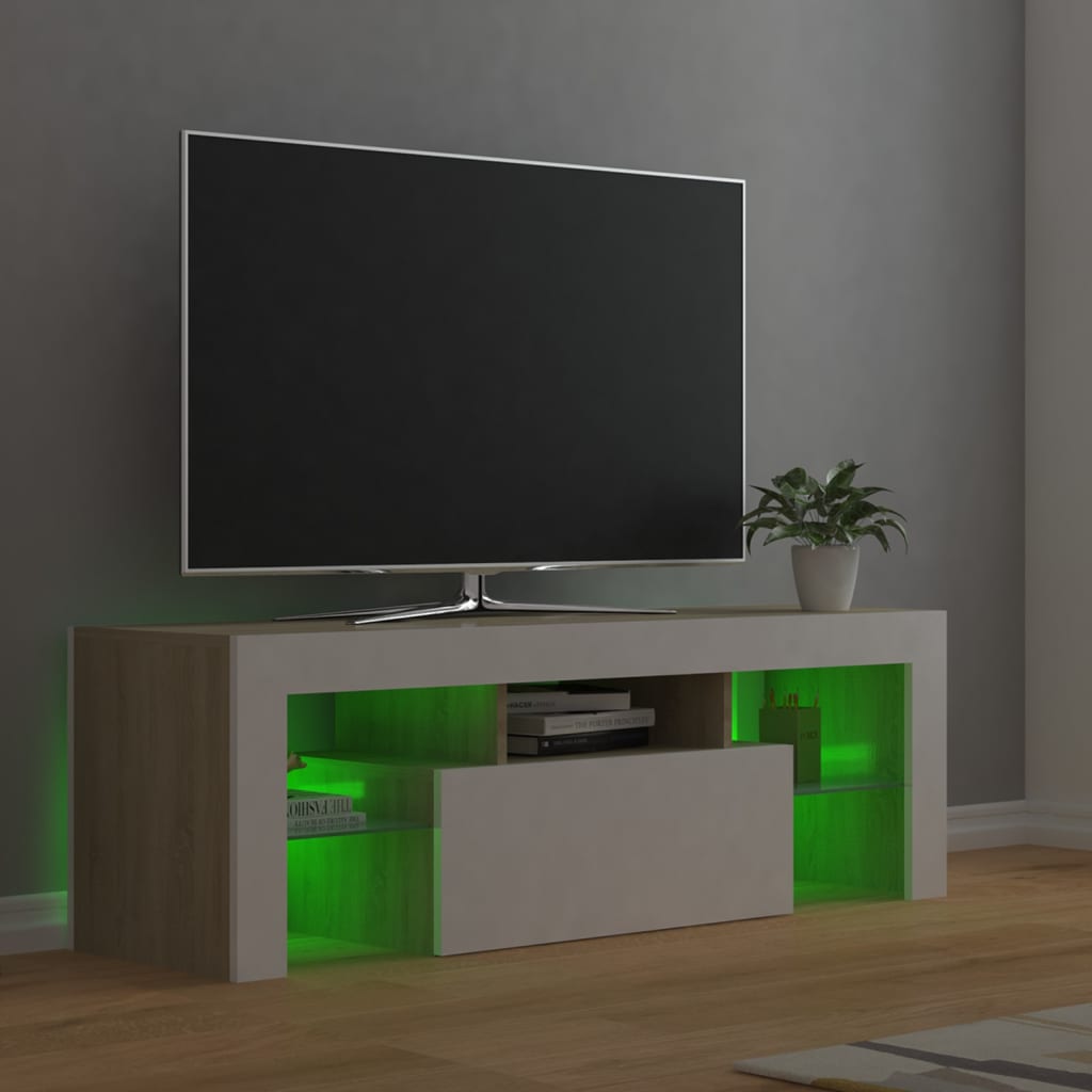 Meuble TV avec éclairage LED 120x35x40cm couleur chêne