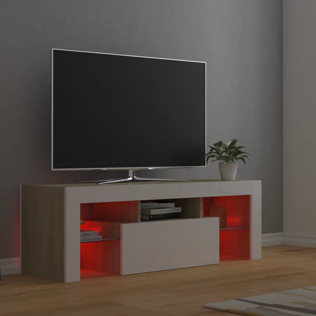 Meuble TV avec éclairage LED 120x35x40cm couleur chêne