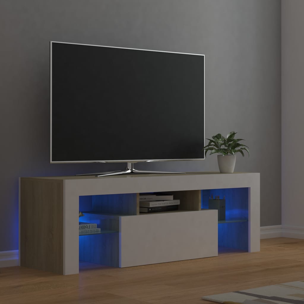 Meuble TV avec éclairage LED 120x35x40cm couleur chêne