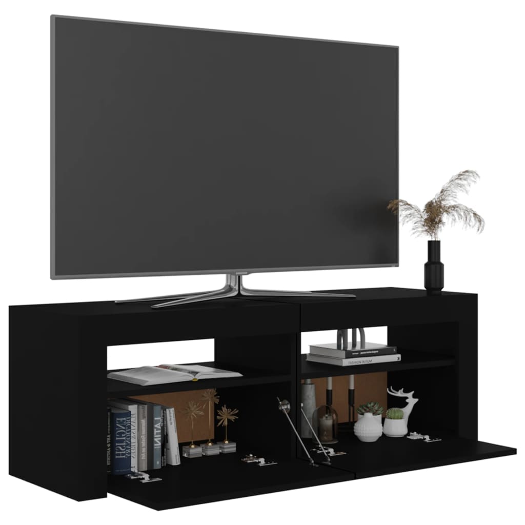 Tv-meubel met LED 120x35x40 cm bewerkt hout artisanaal eiken